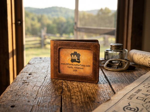 Leather Wallet Money Clip with Deer Engraving