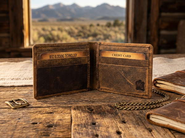 Rustic Leather Money Clip Wallet - Deer American Flag Design