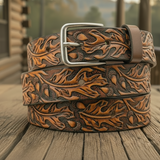 Custom Carved Leather Belt - Oak Leaf and Acorn Design - Personalized