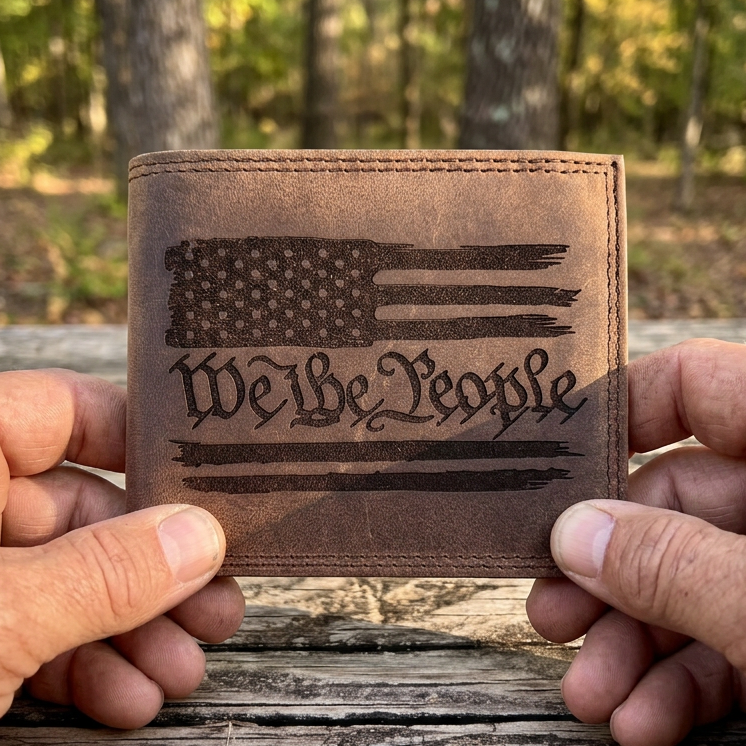 We The People Distressed Leather Bifold Wallet | American Flag