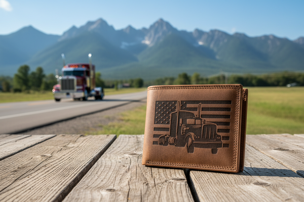 American Trucker Leather Wallet, Patriotic Trucker Gift