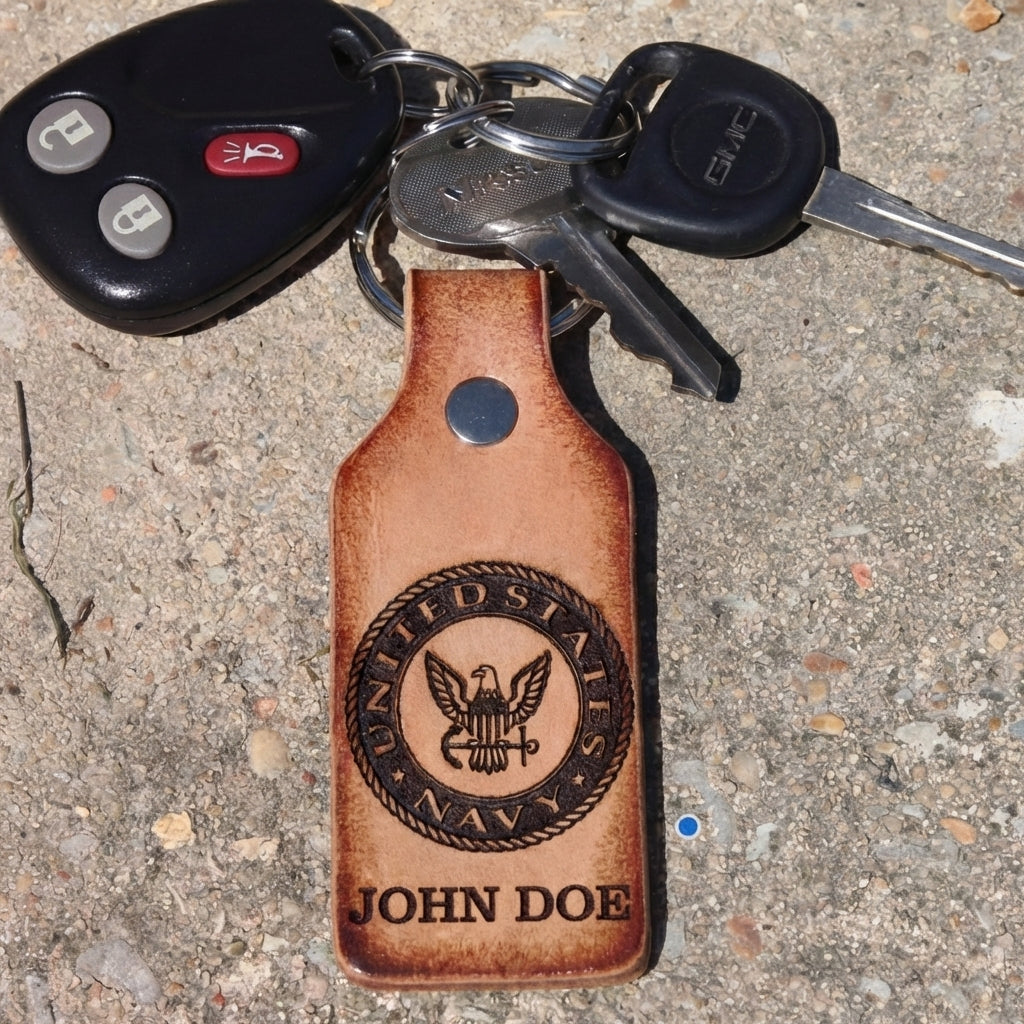 Personalized US Navy Leather Keychain - Custom Engraved Gift for Veter