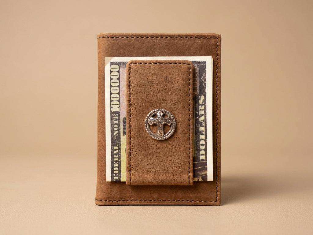 Vertical Front Pocket Wallet - Christian Cross Concho
