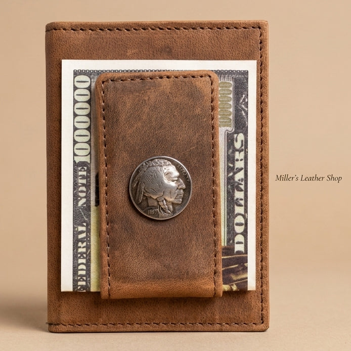 Vertical Front Pocket Wallet - Indian Nickel Concho