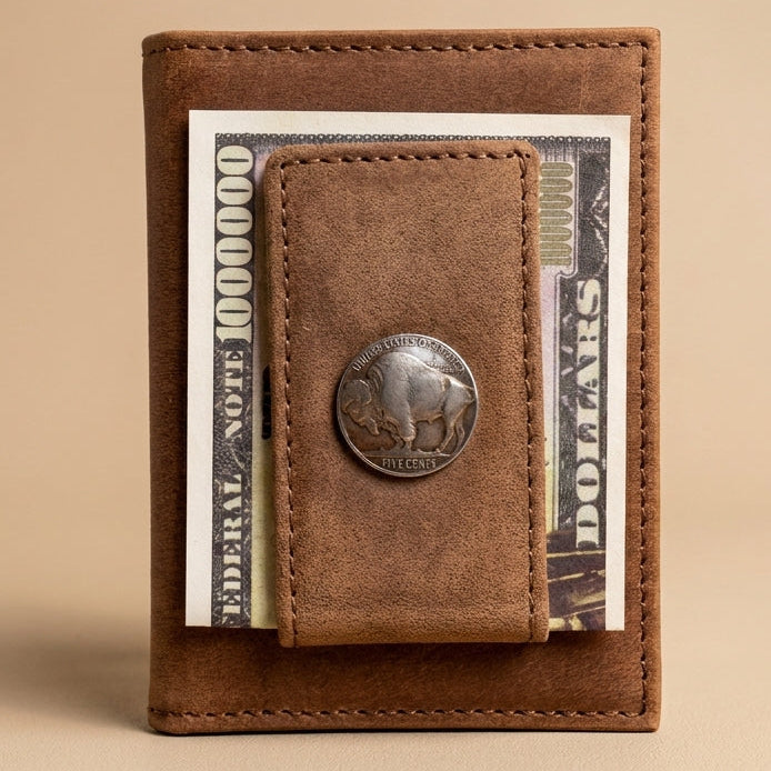 Vertical Front Pocket Wallet - Buffalo Nickel Concho