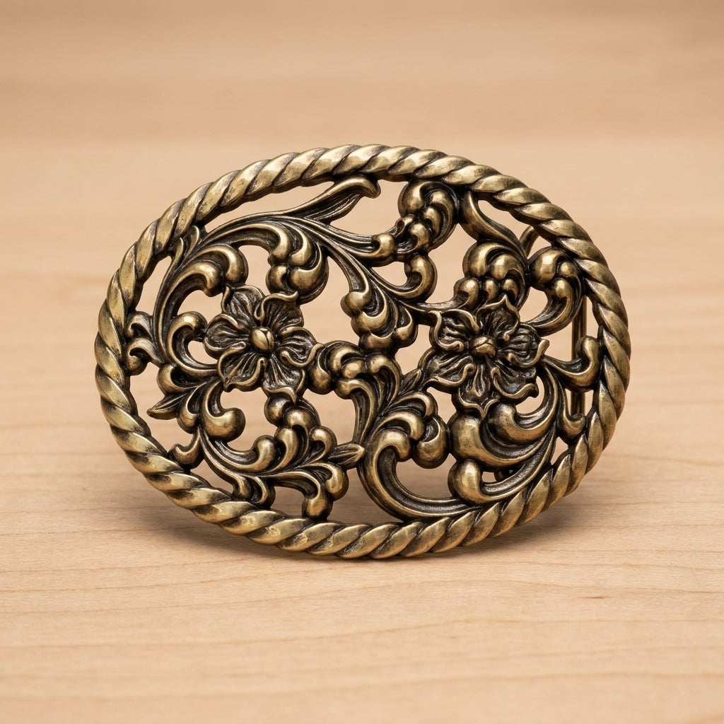 Floral Belt Buckle Metal