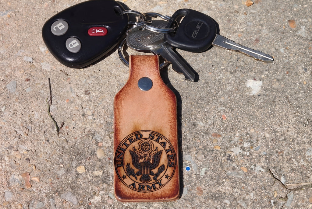 US Army Leather Keychain | Handcrafted Laser Engraved Gift for Veteran