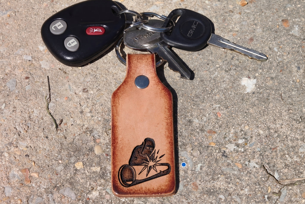 Personalized Leather Welder Keychain - Custom Name Engraved Gift for M