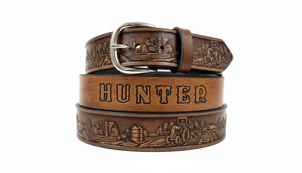 Tractor and Cows Farming Leather Belt - Name Free!