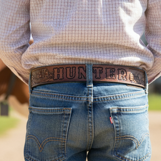 Tractor and Cows Farming Leather Belt - Name Free!
