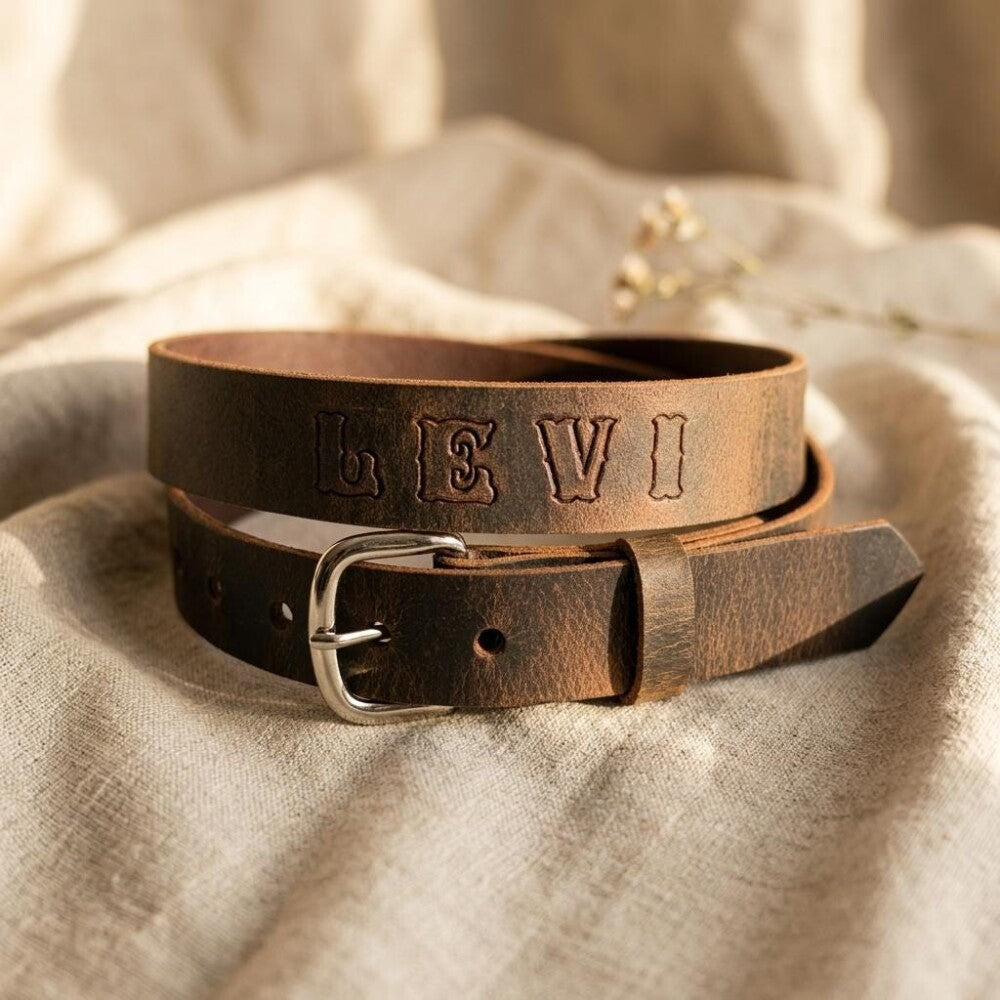 Plain Leather School Uniform Belt, Choose Black or Brown, Name or Initials Free