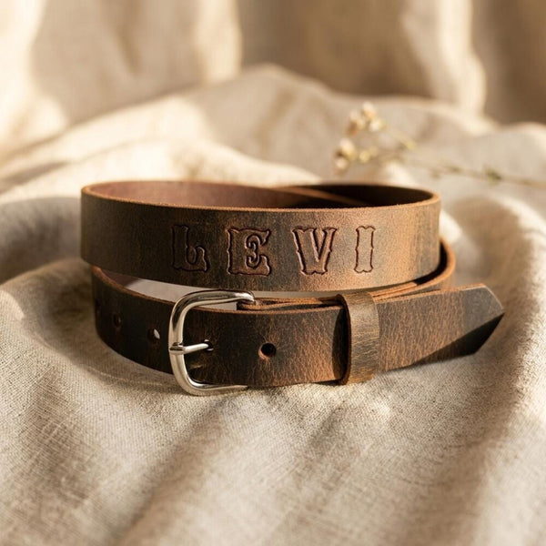 Plain Leather School Uniform Belt, Choose Black or Brown, Name or Initials Free