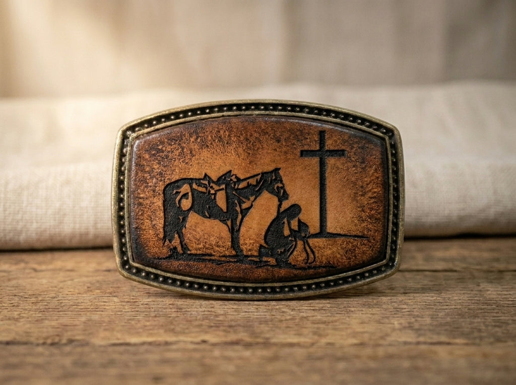 Western Style Praying Cowboy Belt Buckle - Kneeling at the Cross