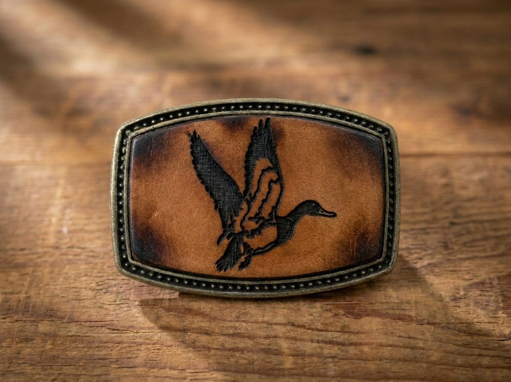Vintage Handcrafted Leather Mallard Duck Belt Buckle