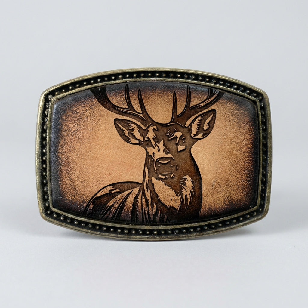Rustic Deer Stag Engraved Belt Buckle - Western Style Accessory