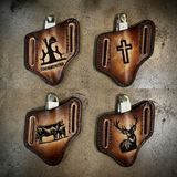 Engraved Leather Knife Case with Bone Knife for Belt Carry