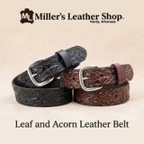 Custom Carved Leather Belt - Oak Leaf and Acorn Design - Personalized