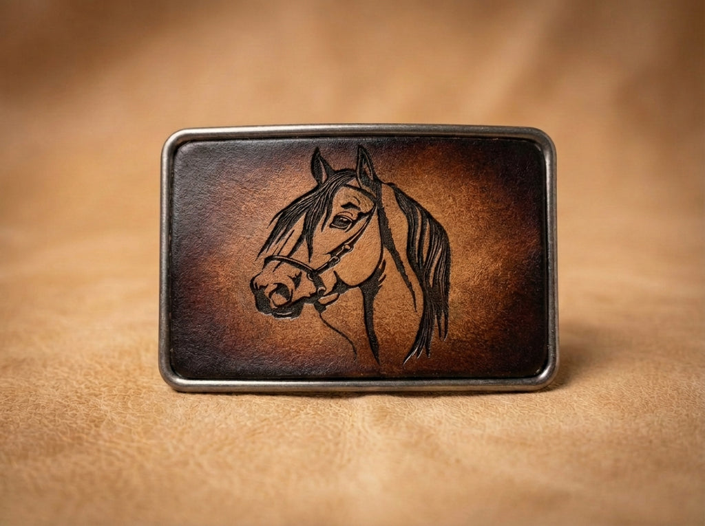 Handcrafted Western Leather Horse Head Belt Buckle