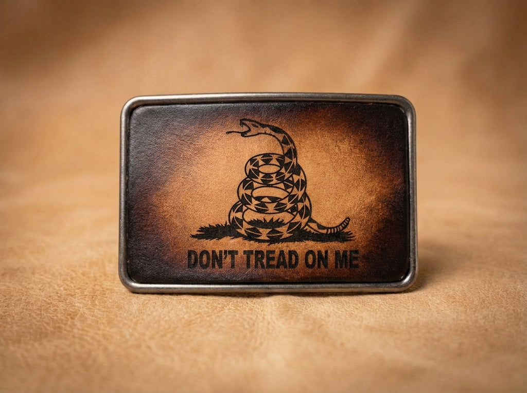 Gadsden Flag Don't Tread On Me Distressed Leather Belt Buckle