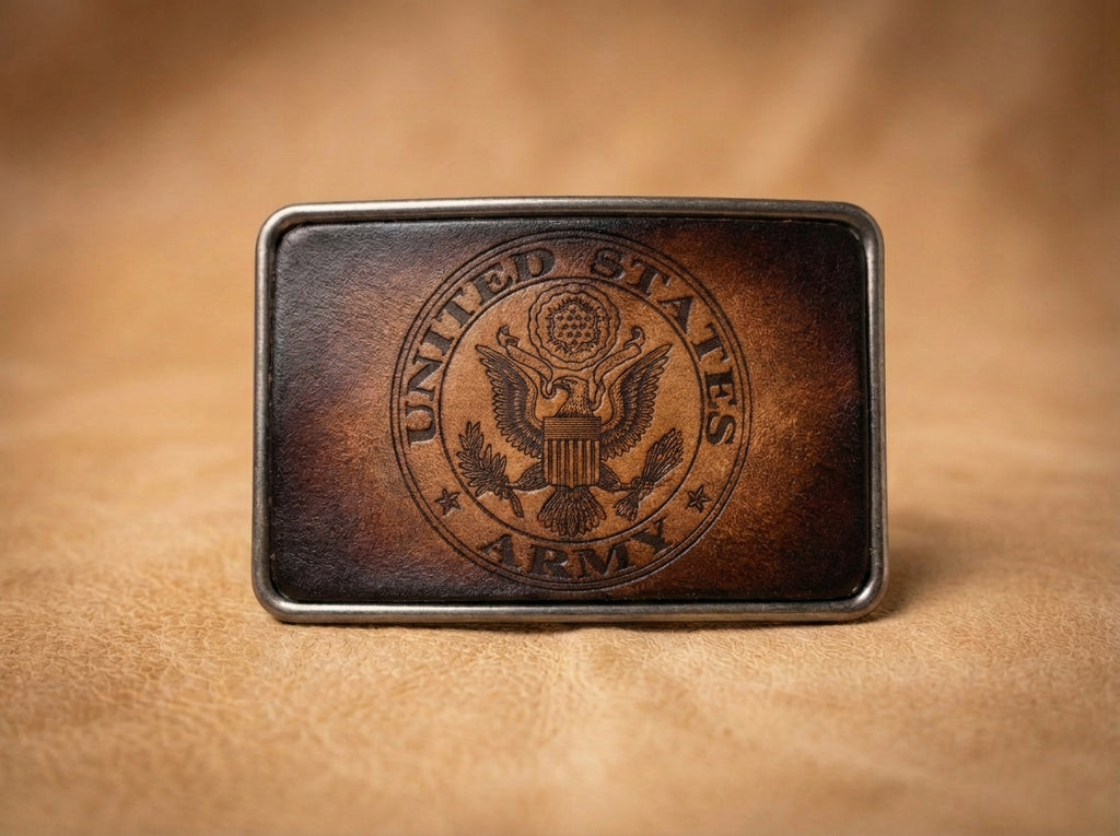 United States Army Hand-Stained Leather Belt Buckle