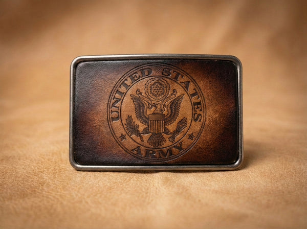 United States Army Hand-Stained Leather Belt Buckle