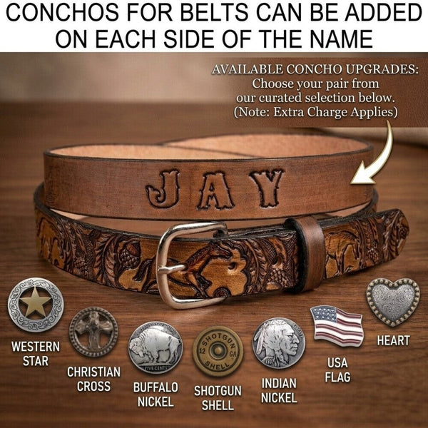 Personalized Kids Leather Belt, Fishing Scene - Miller's Leather Shop