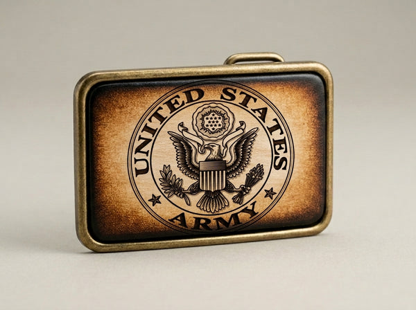 United States Army Hand-Stained Leather Belt Buckle