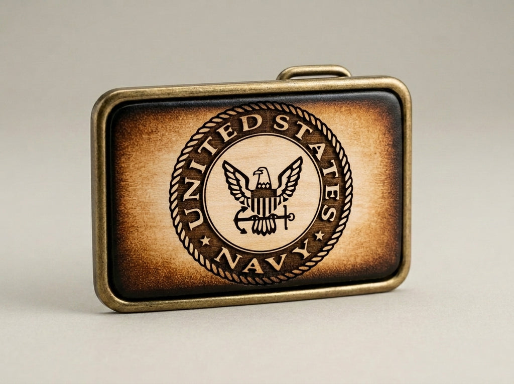 United States Navy Engraved Leather Belt Buckle