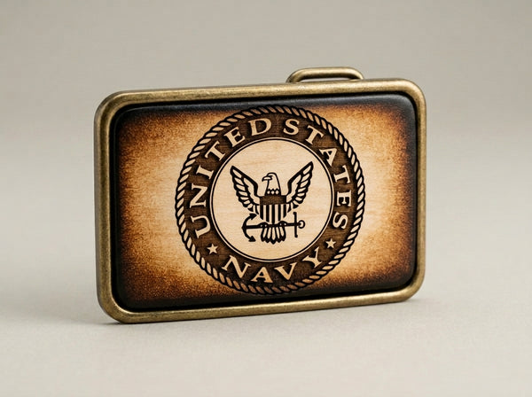 United States Navy Engraved Leather Belt Buckle