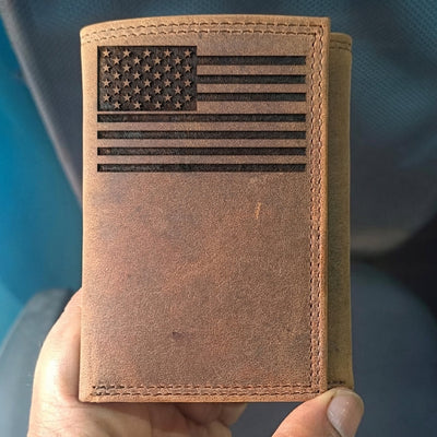 American Flag Trifold Leather Wallet | MillersLeatherShop.com