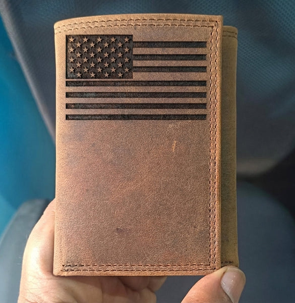 American Flag Trifold Leather Wallet | MillersLeatherShop.com Mockup