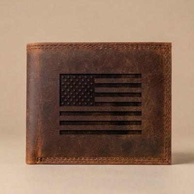 American Flag Leather Bifold Wallet - Patriotic USA Men's Wallet