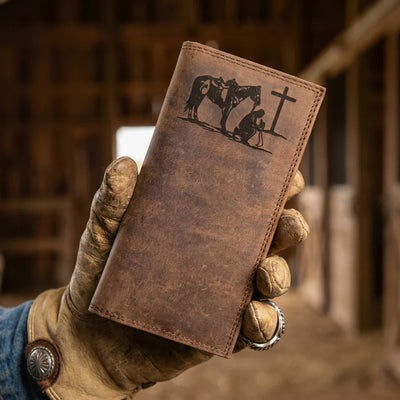Leather Roper Long Wallet with Checkbook Holder - Cowboy Cross | Miller's Leather Shop