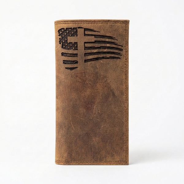 Leather Roper Wallet with American Flag & Christian Cross | Miller's Leather