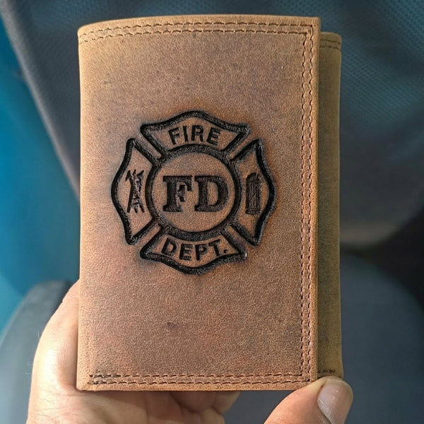 Firefighter Fire Dept (FD) Distressed Leather Trifold Wallet