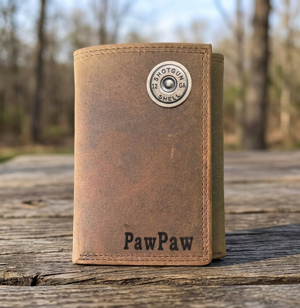 Distressed Leather Trifold Wallet - SHOTGUN SHELL - MillersLeatherShop