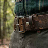 Distressed Buffalo Leather Belt - Handmade in USA