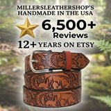 Handmade Horse & Acorn Full Grain Leather Belt - Miller's Leather Shop