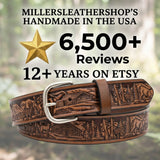 Deer Hunter Hand Tooled Leather Belt