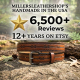 Barb Wire Hand-Tooled Full-Grain Leather Belt | Miller's Leather Shop