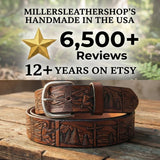 Lineman Hand Tooled Leather Belt - Full Grain Cowhide | Miller's Leath