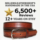 Tooled Border Handcrafted Leather Belt - Full Grain Made in USA - Mill
