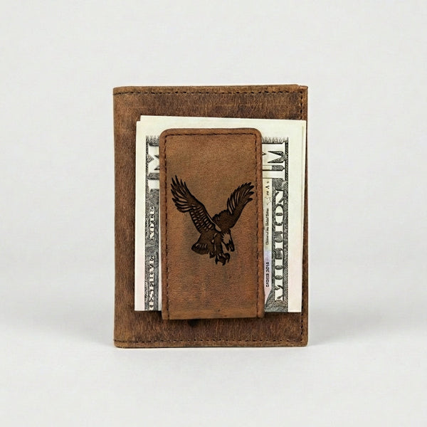 Leather Money Clip Wallet with Eagle Design - Slim & Stylish