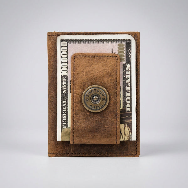 Leather Money Clip Wallet with Shotgun Shell Detail