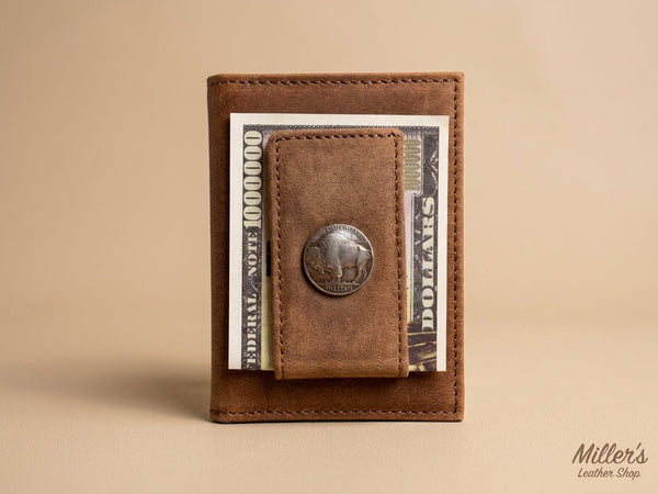 Buffalo Nickel Leather Magnetic Money Clip Wallet for Men