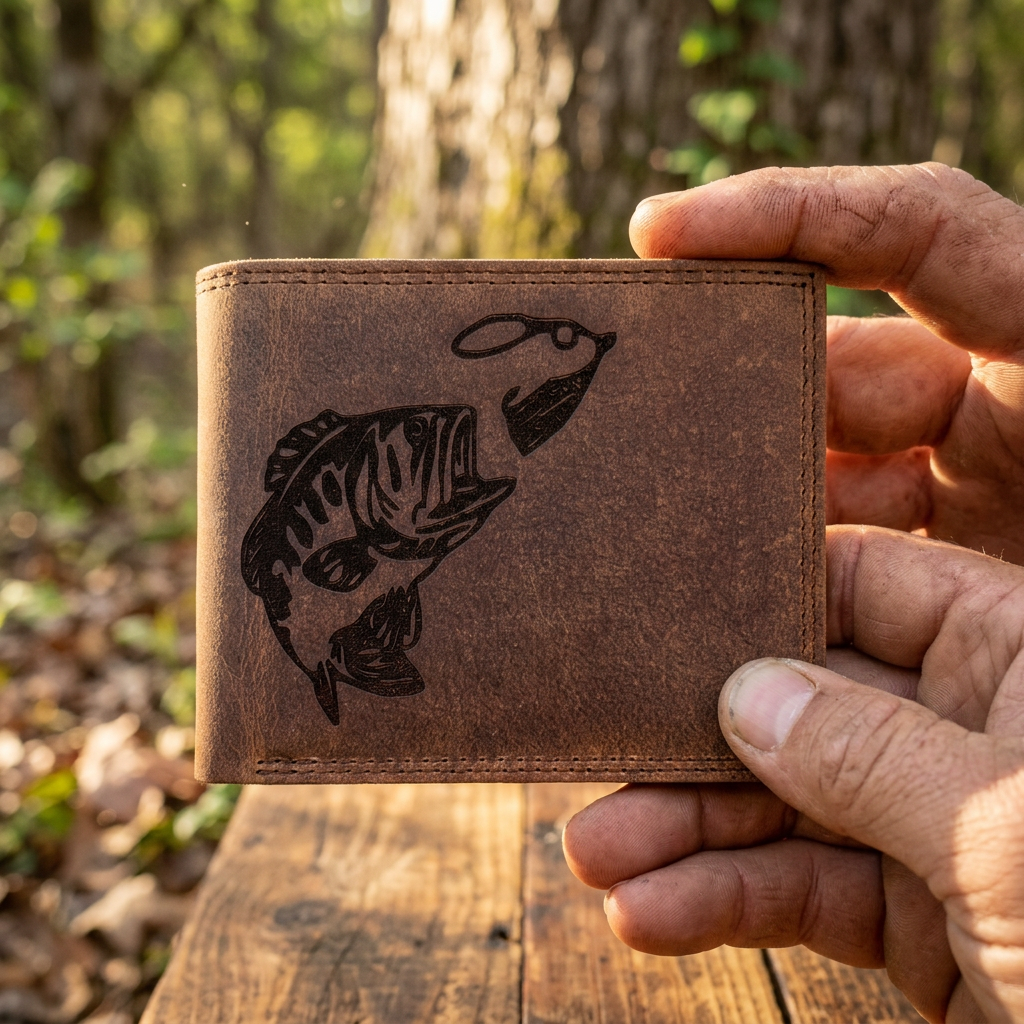 FiSHING BIFOLD DISTRESSED LEATHER WALLET