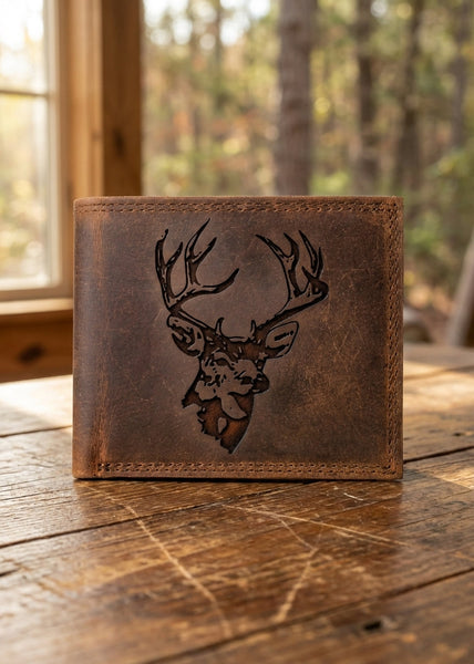 Leather Wallet with Engraved Stag