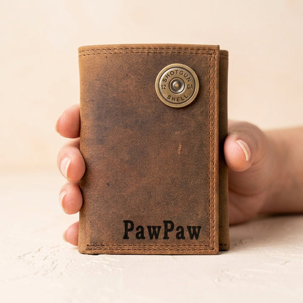 Distressed Leather Trifold Wallet - SHOTGUN SHELL - MillersLeatherShop