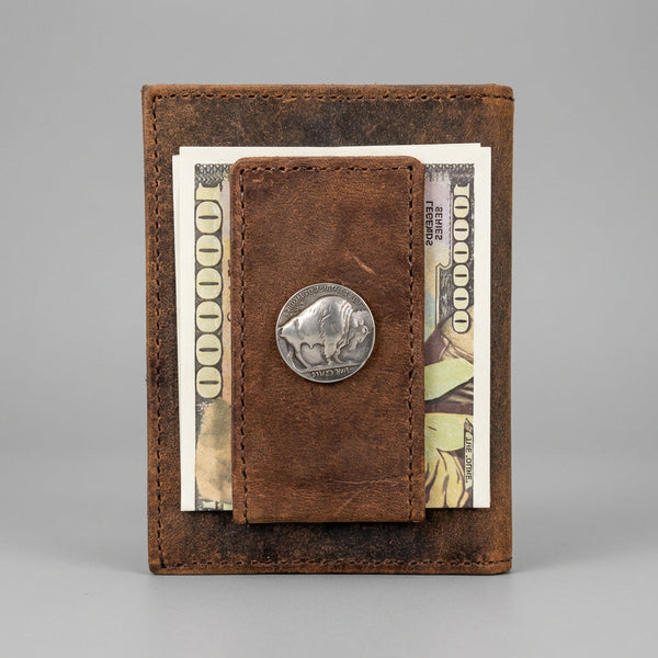 Buffalo Nickel Leather Magnetic Money Clip Wallet for Men