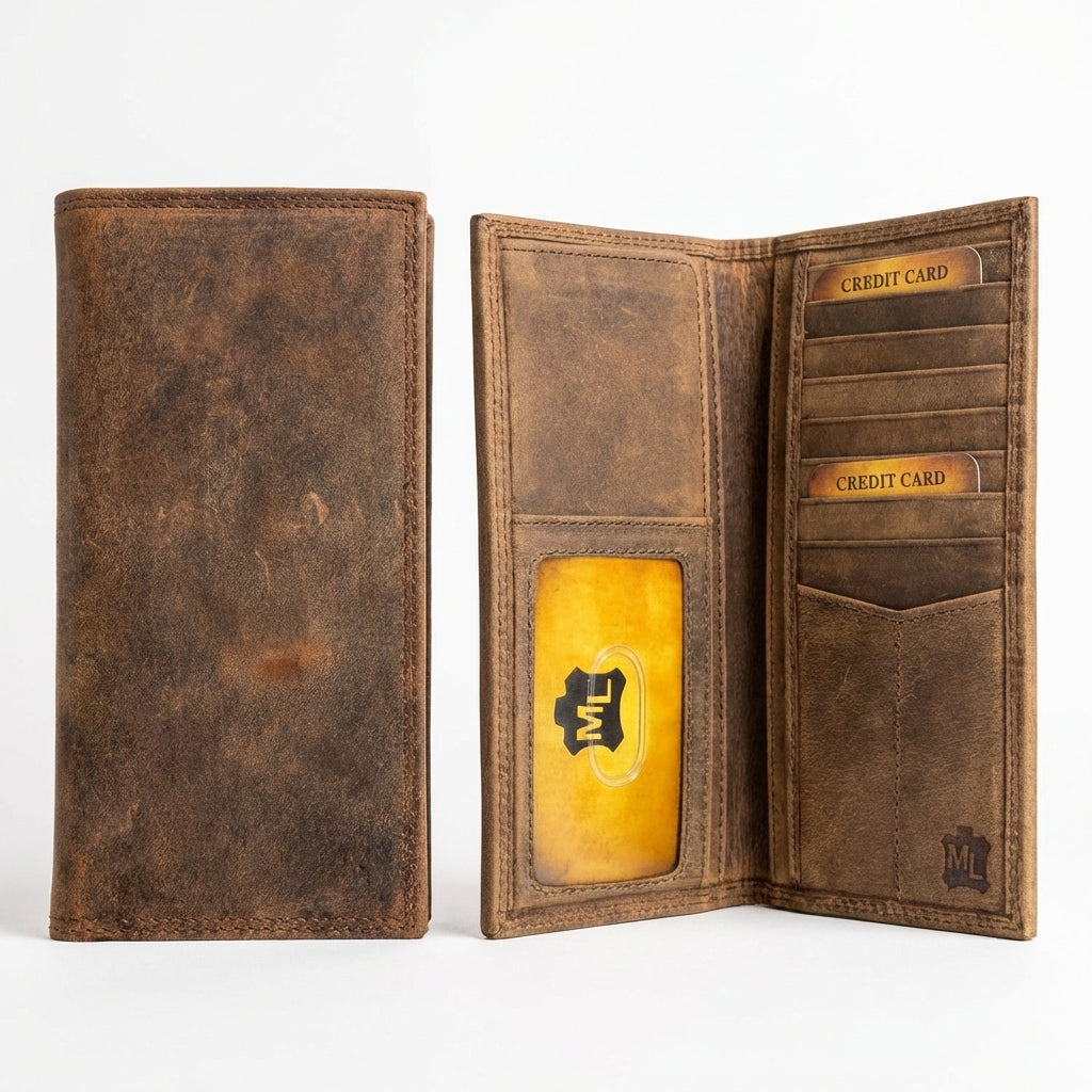Men's Distressed Leather Roper Long Wallet - DUCK Hunter Series
